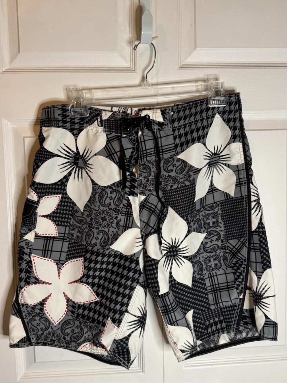 Black & White Floral Patchwork Swim Board Shorts
